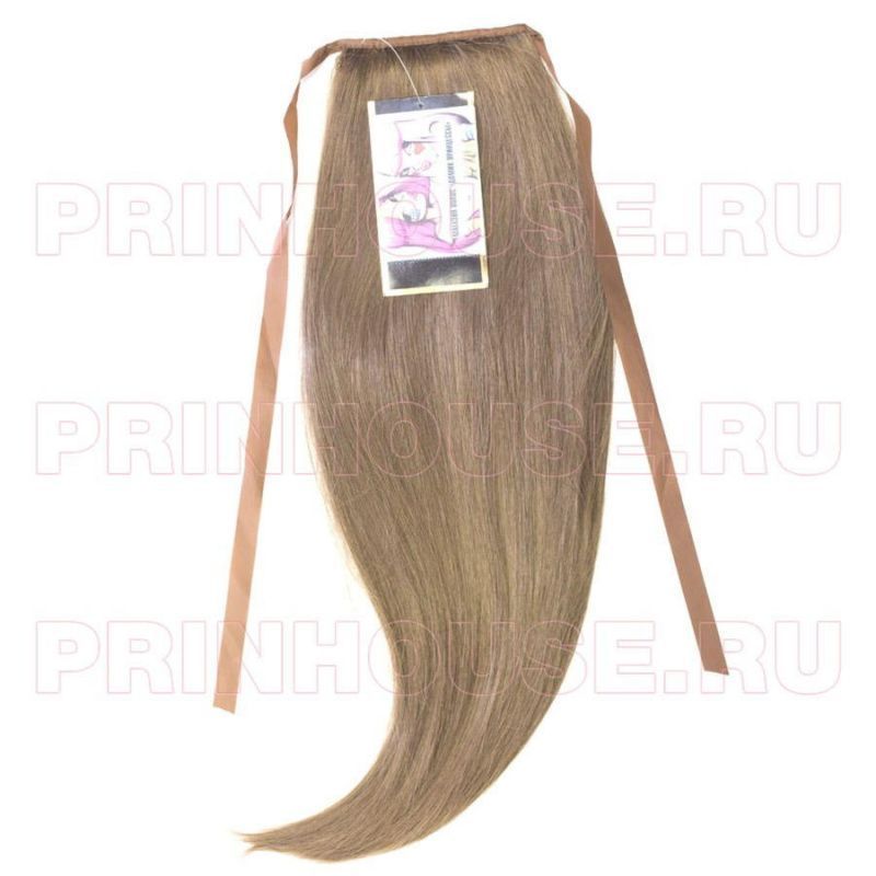 Фото Накладной хвост искусственный на лентах 50см цвет 8О темно русый натуральный - магазин  "Домик Принцессы"