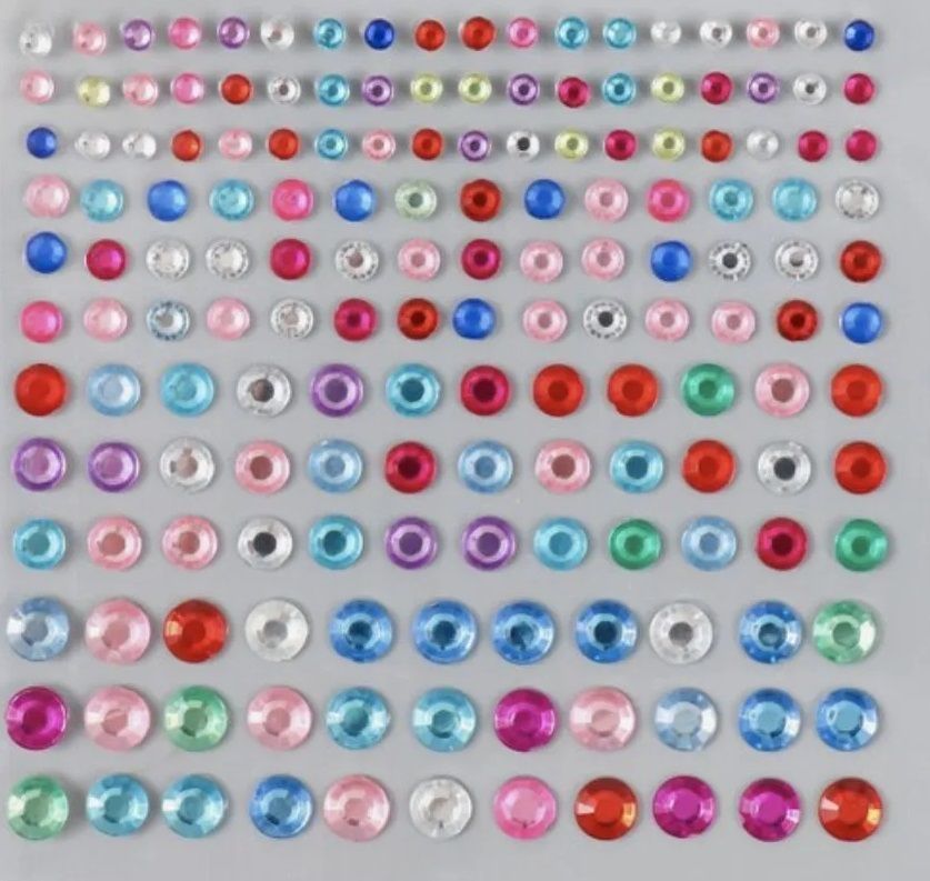 Фото Стразы круглые разноцветные на клеевой основе для макияжа и маникюра 11х18,5 см - магазин  "Домик Принцессы"