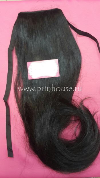 Фото Накладной искусственный хвост 65см на ленте густой кончик цвет 1О черный - магазин  "Домик Принцессы"