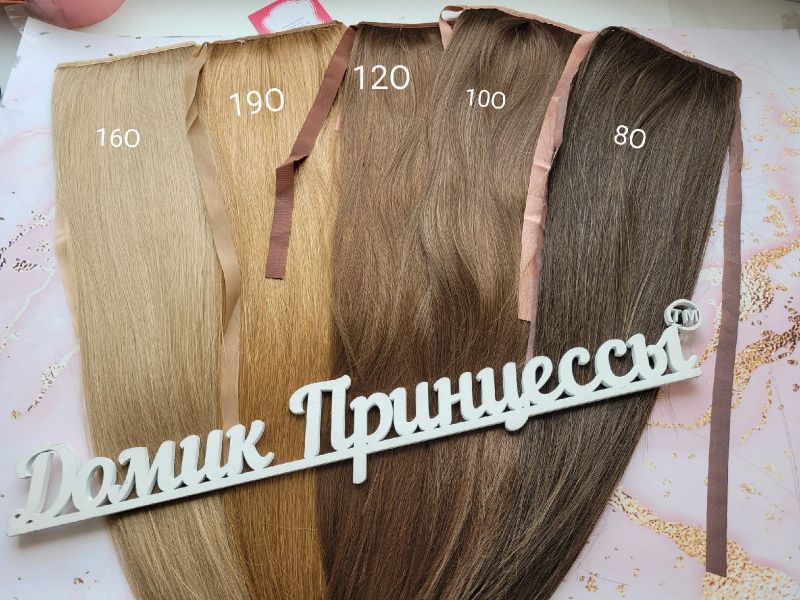 Фото Накладной хвост искусственный на лентах 50см русые оттенки - магазин  "Домик Принцессы"