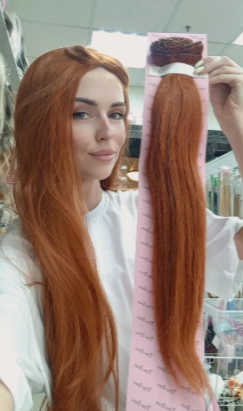 Фото Волосы на заколках натуральные люкс длина 50см цвет рыжий - магазин  "Домик Принцессы"