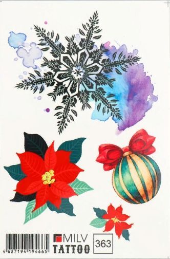 Фото Новогодняя коллекция тату 10х15 рождественский цветок пуансеттия красный Новый год 363 - магазин  "Домик Принцессы"