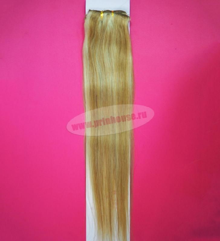 Фото Волосы на заколках натуральные люкс длина 50 см 70 грамм цвет #12/613 мелированный блонд - магазин  "Домик Принцессы"