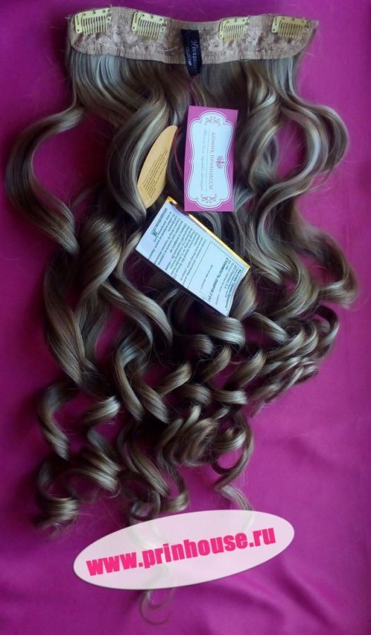 Фото Волосы локоны на леске искусственные цвет #H16D613 мелированный шоколад - магазин  "Домик Принцессы"