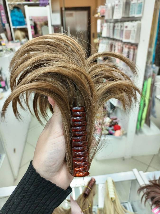 Фото Хвост фонтан на крабе цвет 12.0 теплый русый - магазин  "Домик Принцессы"