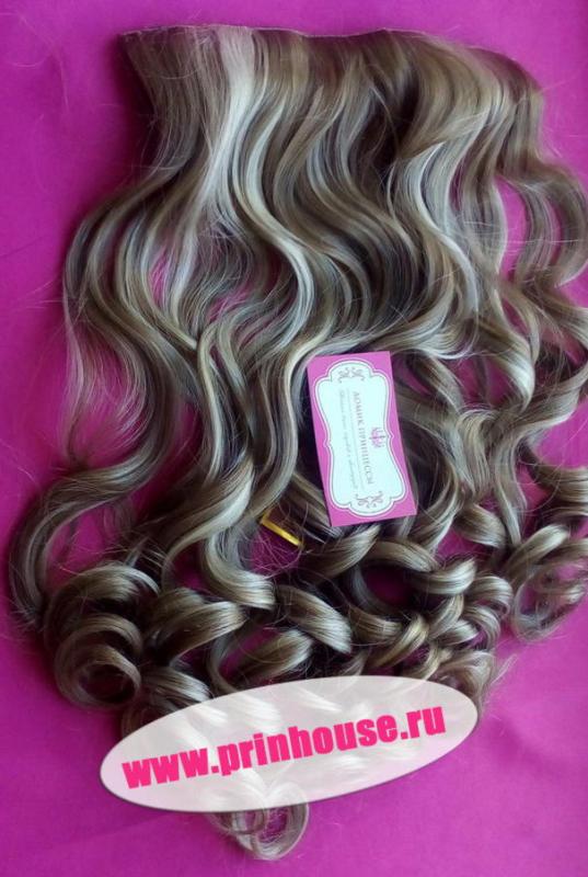 Фото Волосы локоны на леске искусственные цвет #H16D613 мелированный шоколад - магазин  "Домик Принцессы"