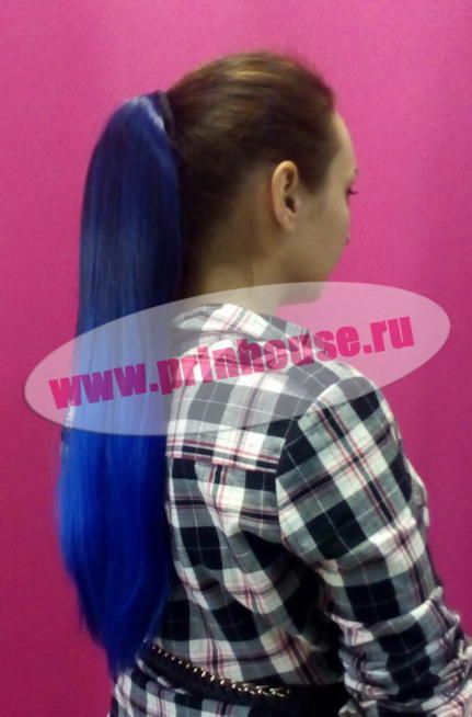 Фото Хвост искусственный на ленте омбре цвет черный+синий - магазин  "Домик Принцессы"