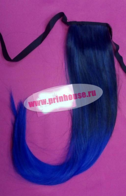Фото Хвост искусственный на ленте омбре цвет черный+синий - магазин  "Домик Принцессы"