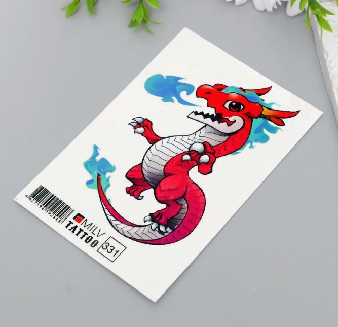 Фото Татуировка красный дракончик символ нового 2024 года 10х15 см 331 - магазин  "Домик Принцессы"