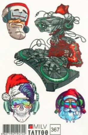 Фото Татуировка на тело "Робот" 10х15 см Санта Клаус череп очки - магазин  "Домик Принцессы"