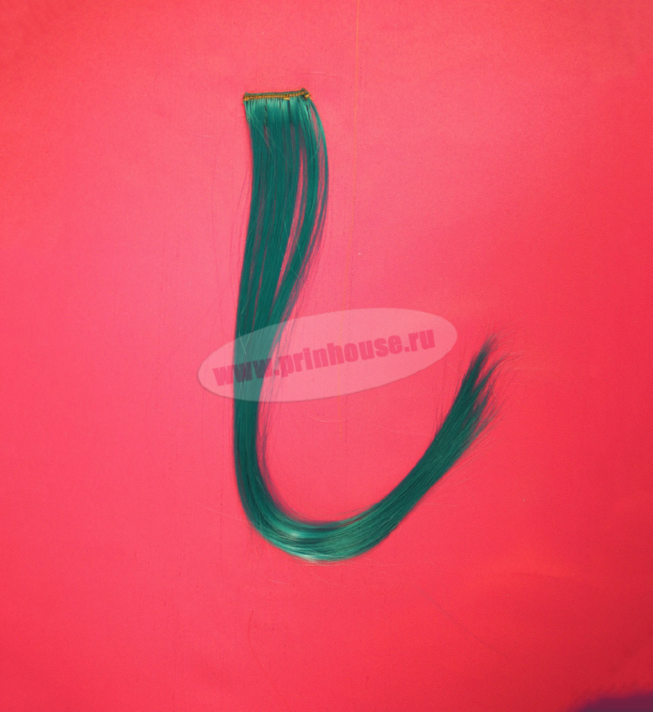 Фото Цветная узкая прядь на заколке цвет темно-зеленый - магазин  "Домик Принцессы"
