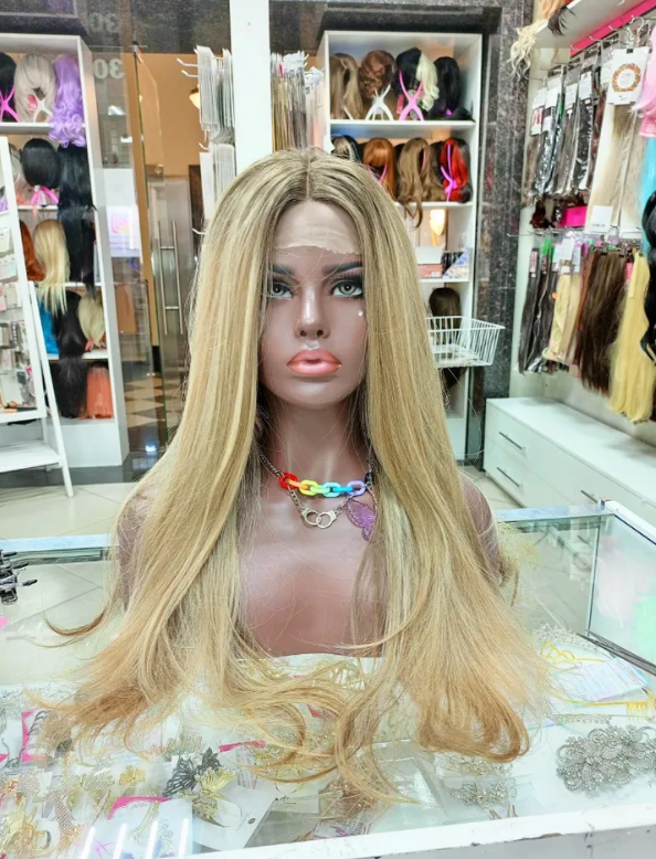 Фото Парик на сетке длинный 60см мелированный блонд - магазин  "Домик Принцессы"