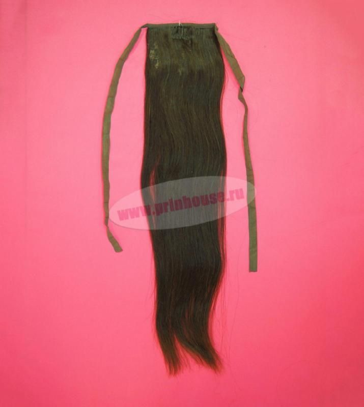 Фото Накладной хвост из натуральных волос на ленте 55cм цвет №2 темный шоколад - магазин  "Домик Принцессы"