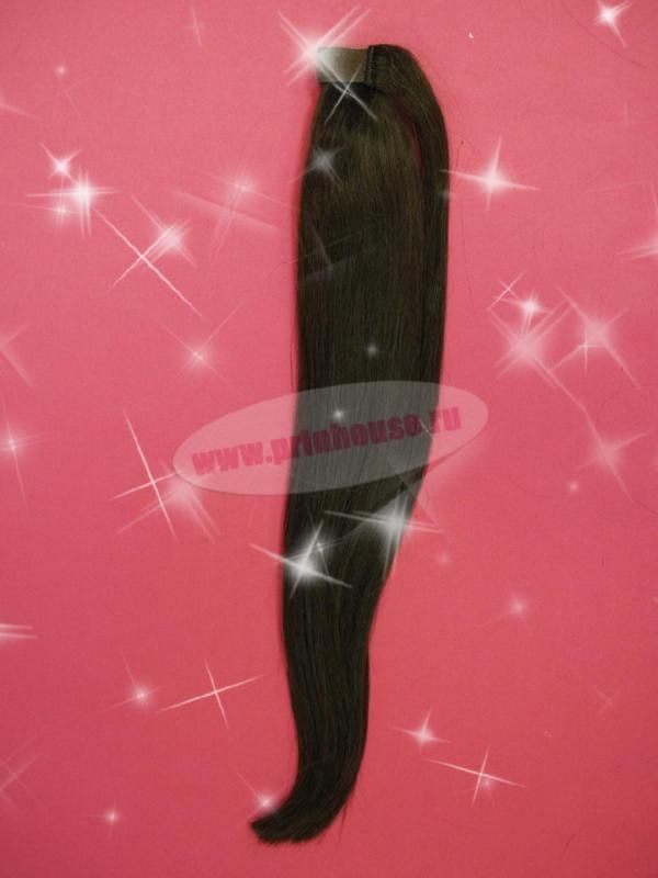 Фото Накладной хвост из натуральных волос на ленте 40cм цвет №2 натуральный черный - магазин  "Домик Принцессы"