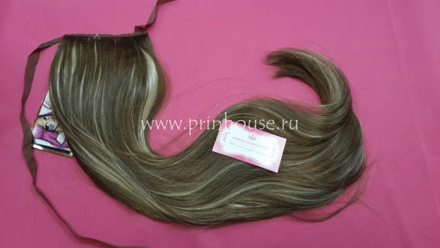 Фото Накладной искусственный хвост на ленте 65 см Цвет 12ТТ26 классическое мелирование - магазин  "Домик Принцессы"