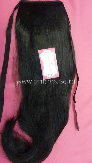 Фото Накладной искусственный хвост 65см на ленте густой кончик цвет 1О черный - магазин  "Домик Принцессы"