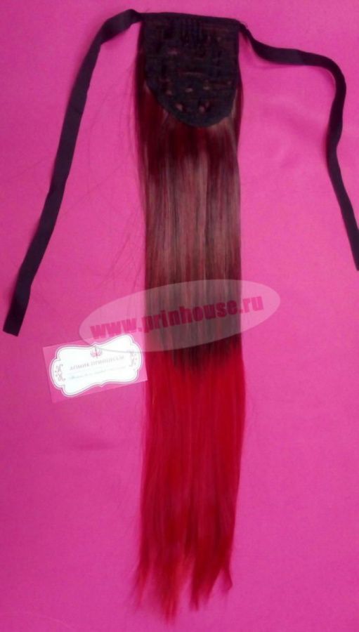 Фото Хвост искусственный на ленте омбре цвет черный+красный - магазин  "Домик Принцессы"