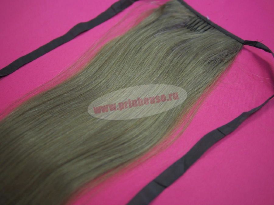 Фото Накладной хвост из натуральных волос на ленте 55cм цвет №12 русый - магазин  "Домик Принцессы"