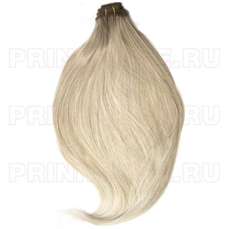 Фото Волосы на заколках искусственные 8 лент термо мелированный блонд 14bt122 длина 45см светлый кончик - магазин  "Домик Принцессы"