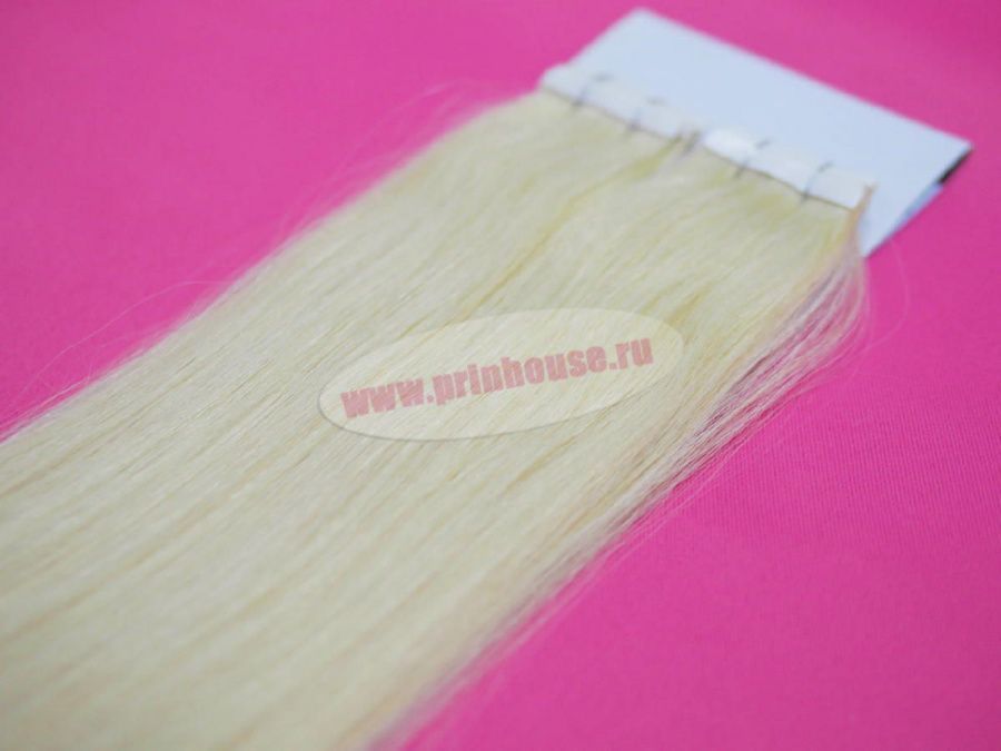 Фото Натуральные волосы для ленточного наращивания 5 стрипов по 30 см длина 55 см цвет 60 яркий блонд - магазин  "Домик Принцессы"