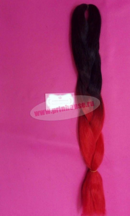 Фото Канекалон омбре 60см 100грамм цвет черный+красный №45 - магазин  "Домик Принцессы"