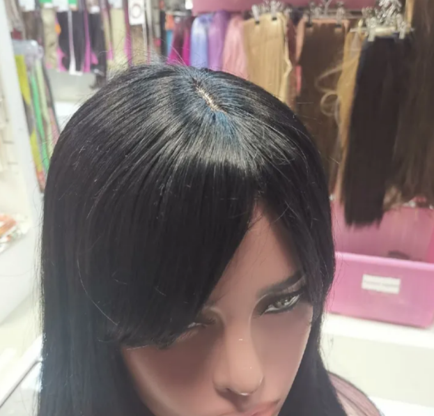 Фото Парик женский из натуральных волос на трессовой основе 45см, цвет черный - магазин  "Домик Принцессы"