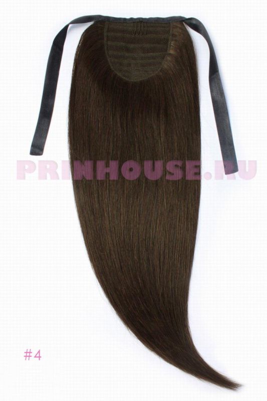 Фото Накладной хвост из натуральных волос на ленте 60cм цвет №4 темный шоколад - магазин  "Домик Принцессы"