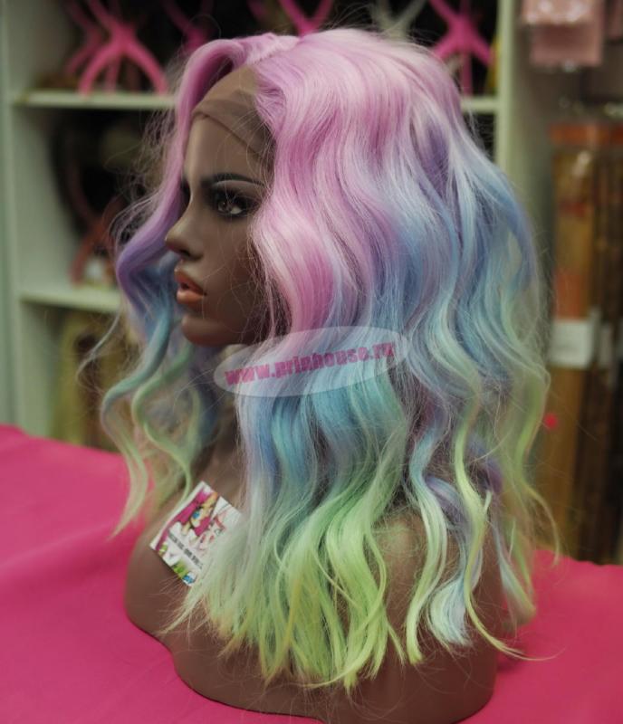 Фото Парик из искусственных волос цветные локоны на сетке - магазин  "Домик Принцессы"