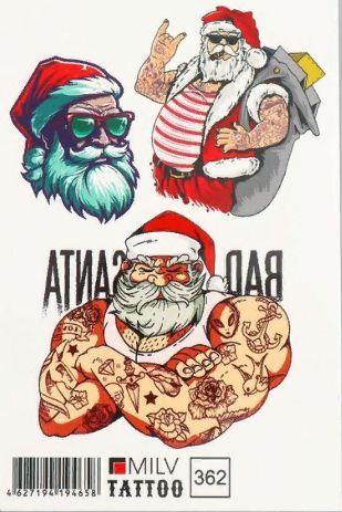 Фото Новогодняя коллекция тату 10х15 см Санта в тату и с очками 362 - магазин  "Домик Принцессы"