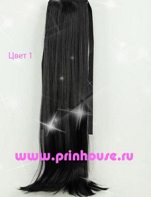 Фото Накладной искусственный хвост 65см на ленте густой кончик цвет 1О черный - магазин  "Домик Принцессы"
