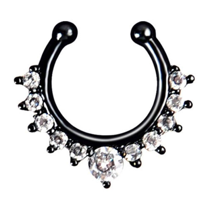 Фото Септум пирсинг-обманка черный со стразами - магазин  "Домик Принцессы"