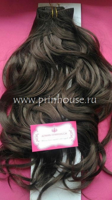 Фото Волосы на заколках искусственные локоны 45см цвет 9 шатенка - магазин  "Домик Принцессы"