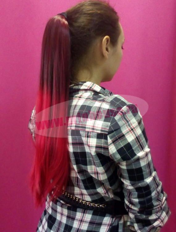 Фото Хвост искусственный на ленте омбре цвет черный+красный - магазин  "Домик Принцессы"