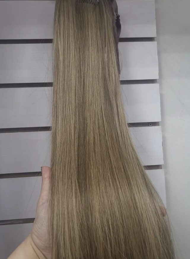 Фото Хвост из матовых волос из канекалона на ленте 50см цвет тёмное мелирование - магазин  "Домик Принцессы"