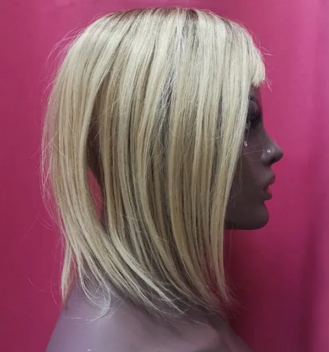 Фото Накладка из натуральных славянских волос блондинка с темными корнями 33 см длина - магазин  "Домик Принцессы"