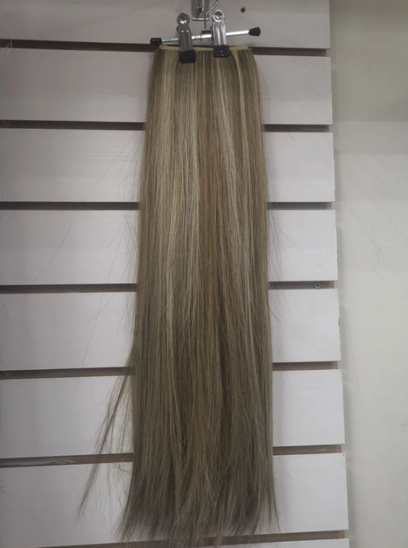Фото Хвост из матовых волос из канекалона на ленте 50см цвет тёмно-пепельное мелирование - магазин  "Домик Принцессы"