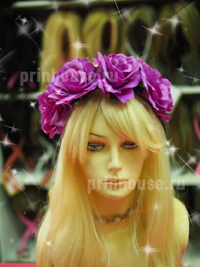 Фото Ободок из пышных фиолетовых роз - магазин  "Домик Принцессы"