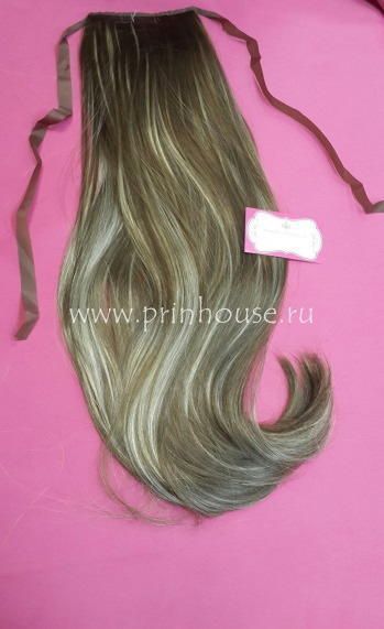 Фото Накладной искусственный хвост на ленте 65 см Цвет 12ТТ26 классическое мелирование - магазин  "Домик Принцессы"