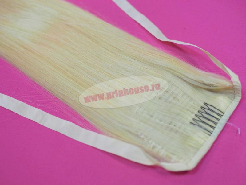 Фото Накладной хвост из натуральных волос на ленте 55cм цвет №613 блонд - магазин  "Домик Принцессы"