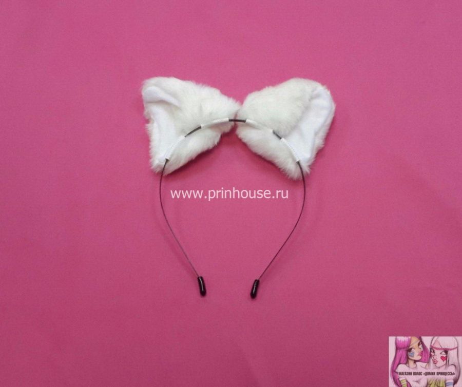 Фото Меховые ушки на ободке белые - магазин  "Домик Принцессы"