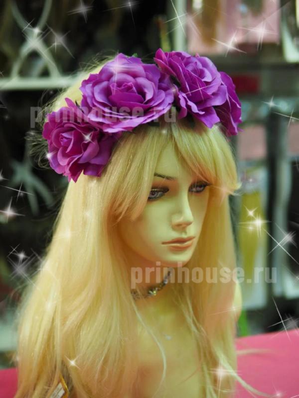 Фото Ободок из пышных фиолетовых роз - магазин  "Домик Принцессы"