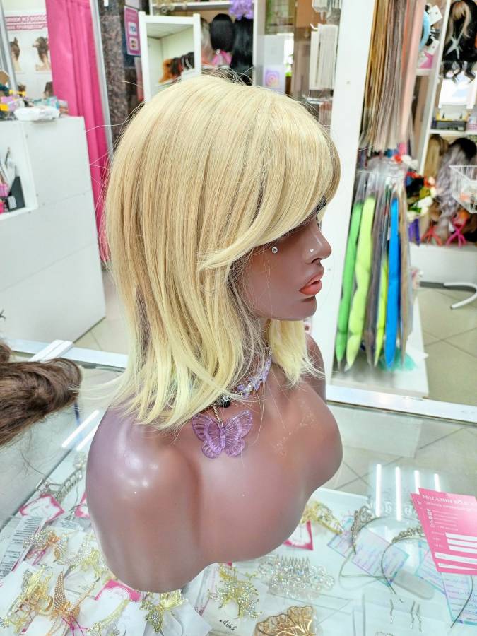 Фото Накладка из биопротеинового волокна удлиненное каре на сетке, цвет 24вто613 натуральный блондин - магазин  "Домик Принцессы"