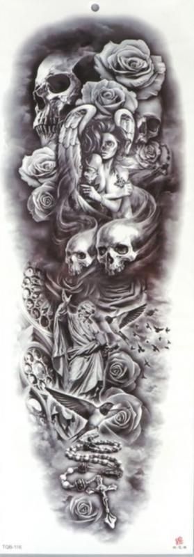 Фото Татуировка на рукав временная падший ангел и черепа 48,5х17 см - магазин  "Домик Принцессы"