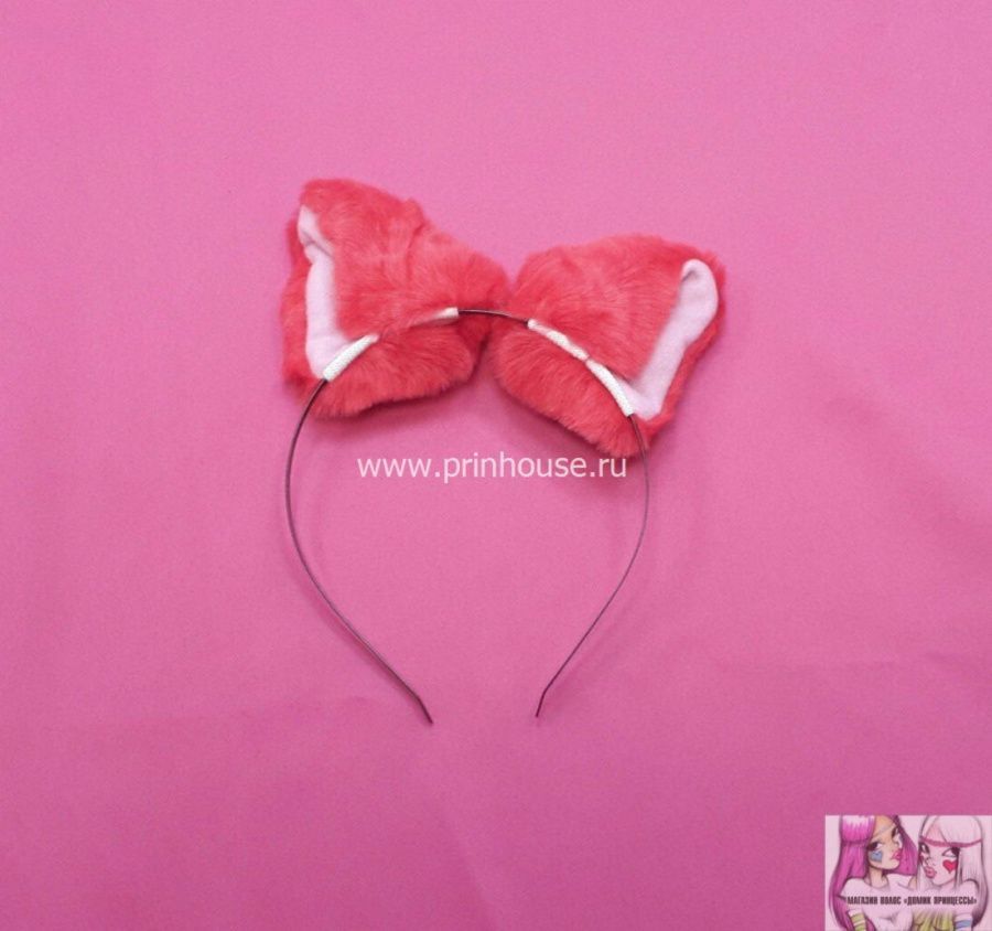 Фото Меховые ушки на ободке красные - магазин  "Домик Принцессы"