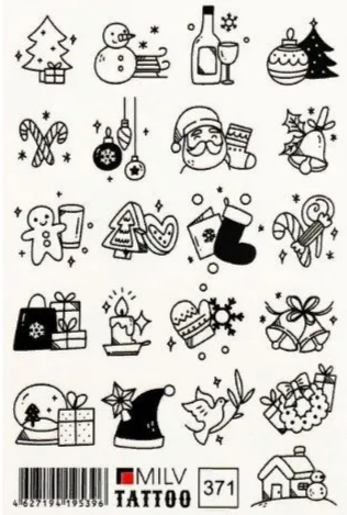 Фото Татуировка на тело "Новогодние рисуночки для настроения" 10х15 см дед мороз ,елочка,пряничный человечек, свеча №371 - магазин  "Домик Принцессы"