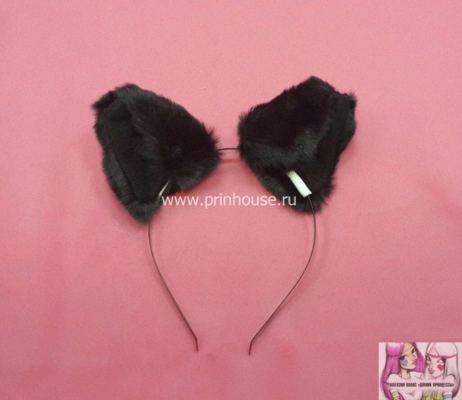 Фото Меховые ушки на ободке черные - магазин  "Домик Принцессы"