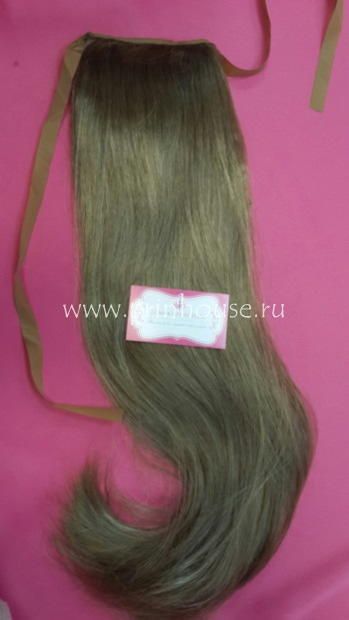 Фото Накладной искусственный хвост 65см на ленте густой кончик цвет №14 средне-русый - магазин  "Домик Принцессы"