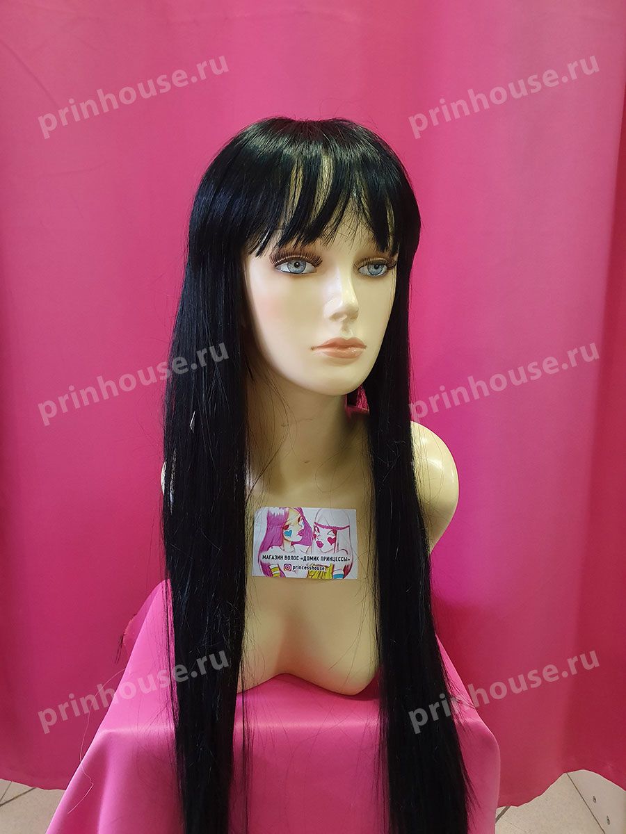 Фото Парик термо длинный с чёлкой цвет чёрный 1 - магазин  "Домик Принцессы"