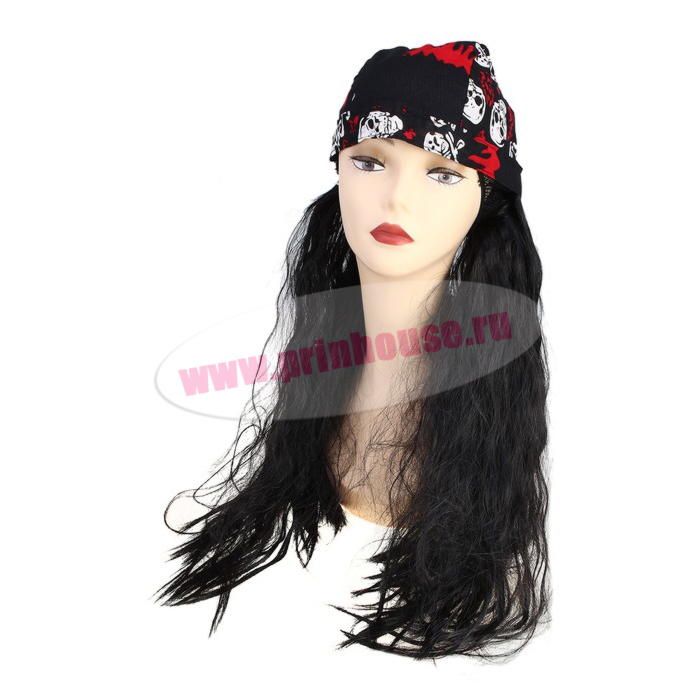 Фото Карнавальный парик бандана с черепами цвет чёрный, 120 г - магазин  "Домик Принцессы"