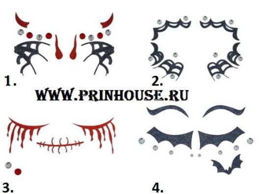 Фото Переводные наклейки с готовым гримом на лицо тату арт Halloween - магазин  "Домик Принцессы"